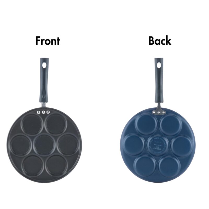 Vinod Zest Aluminium Non Stick Mini Uttapam Pan - 7 Cavaties, 26 cm | 3mm Thick | 3 Layer Coating | Bakelite Handle | Metal Spoon Friendly| Gas Base | 1 Year Warranty - Blue - Image 3