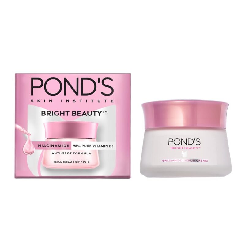 4x Pond's Bright Beauty Anti-Spot Serum Cream with Niacinamide and SPF 15 PA++, Fades Dark Spots and Reveals Bright Skin, 50g each - Pack of 4