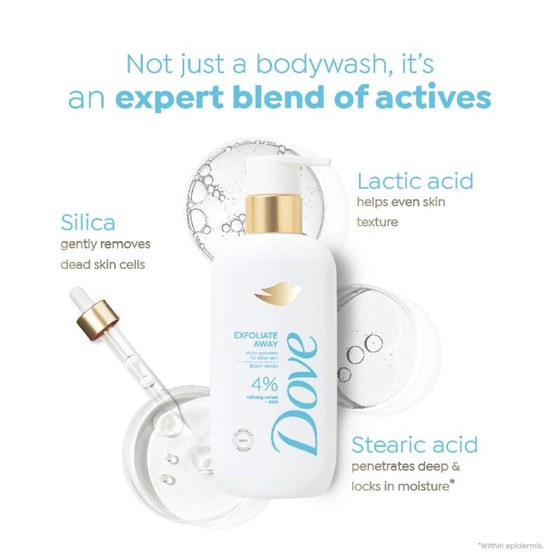 Dove Exfoliate Away Serum Body Wash | 4% Refining Serum + AHA | Micro-polishers for silkier skin | Paraben & SLS free | 300 ml - Image 5