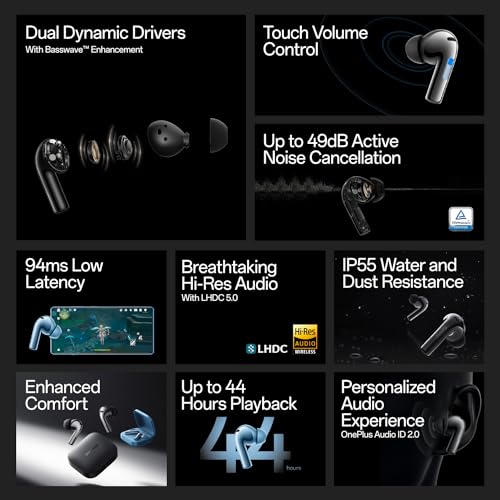 OnePlus Buds 3 TWS in Ear Earbuds with Upto 49dB Smart Adaptive Noise Cancellation,Hi-Res Sound Quality,Sliding Volume Control,10mins for 7Hours Fast Charging with Upto 44Hrs Playback (Splendid Blue) - Image 2