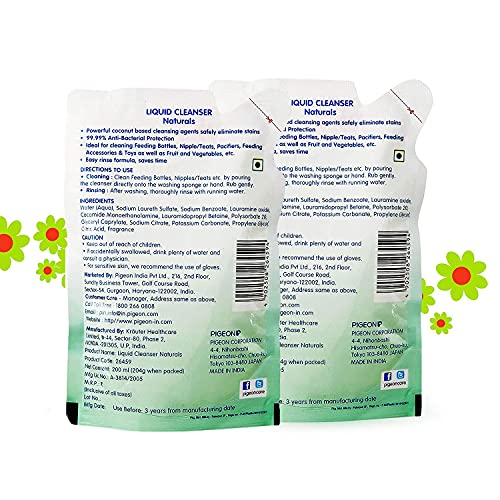 Pigeon Liquid Cleanser Naturals Refill ,PH Friendly,No Added Color,No Added Alcohol,Natural Cleanser,For baby Feeding Bottle,Bood bowls,Feeding Accessories,Fruits and Vegetables,200 ml,Pack of 2 - Image 7