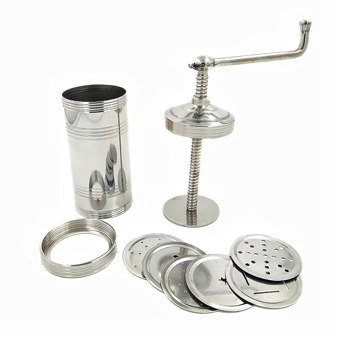 Quillbee Stainless Steel Kitchen Press, Noodles, Murukku, Nool Puttu, Bhujia Chakli Maker, Idiyappam Machine, Namkeen, Maggi, Sev Sancha Maker with 6 Jali - Image 4