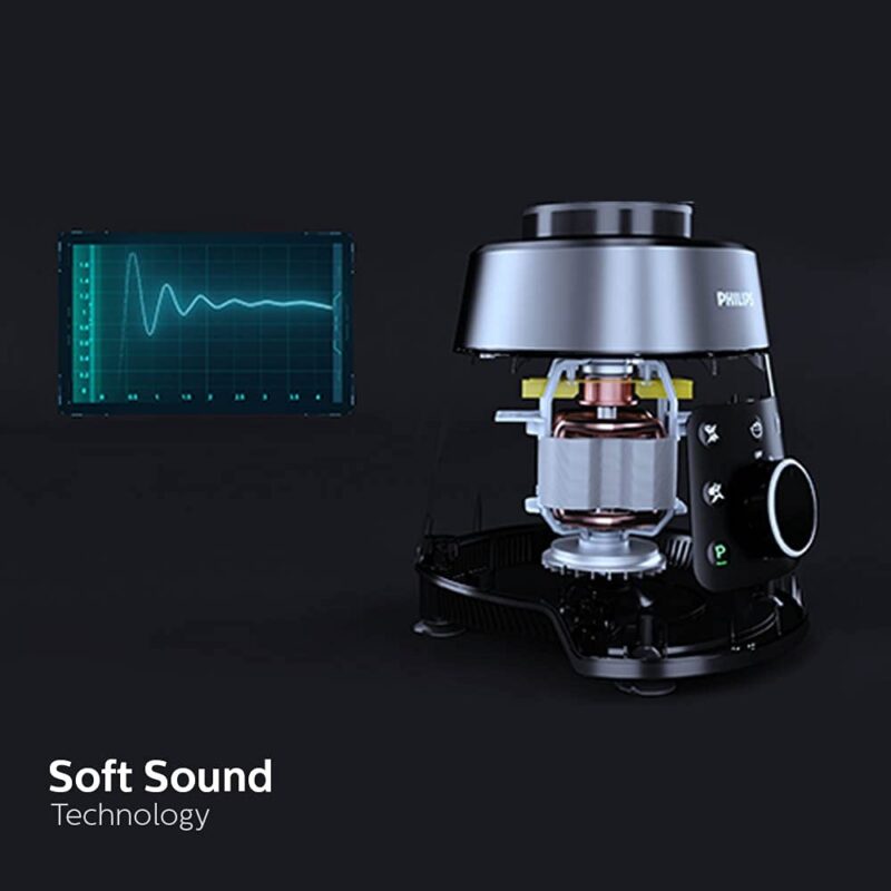 PHILIPS HL7777/00 Mixer Grinder, 750W, 4 Jars, Smart One-Touch Mode, 50%* Reduction in sound power, Digital Interface, Intelli-speed Technology for Pre-Set cooking, Soft Sound Technology, Metallic Silver and Bold Black, Large - Image 4