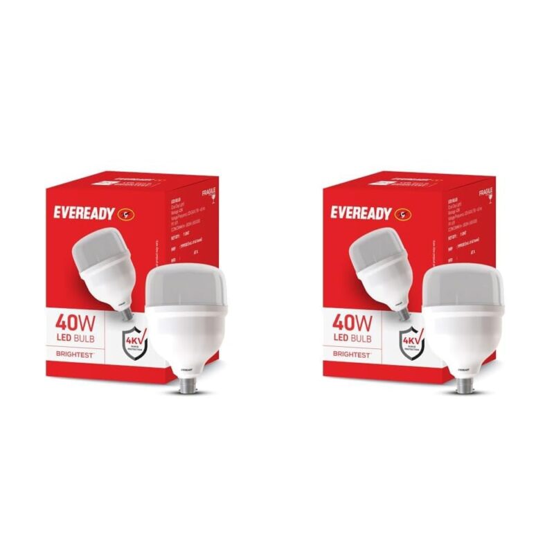 Eveready 40W LED Hammer Bulb | High CRI & High Efficiency | Energy Efficient | Mercury-Free | 4KV Surge Protection | 100 Lumens Per Watt | Cool Day Light (6500K) (Pack of 2)