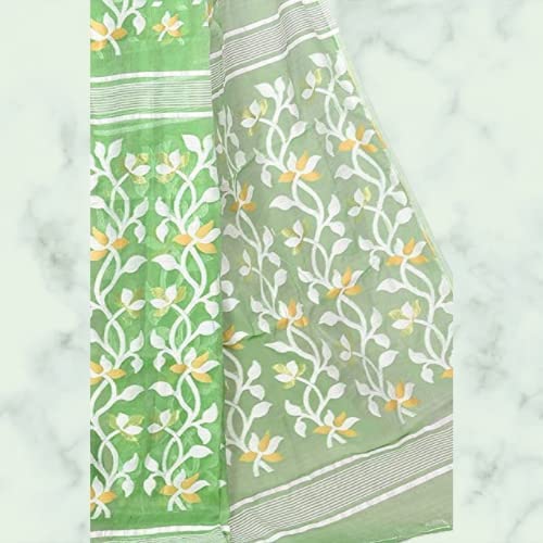 OISHANI SAREE GHOR Women's Traditional Bengal Silk Dhakai Jamdani Green Saree, (OSG_Green_109) - Image 3
