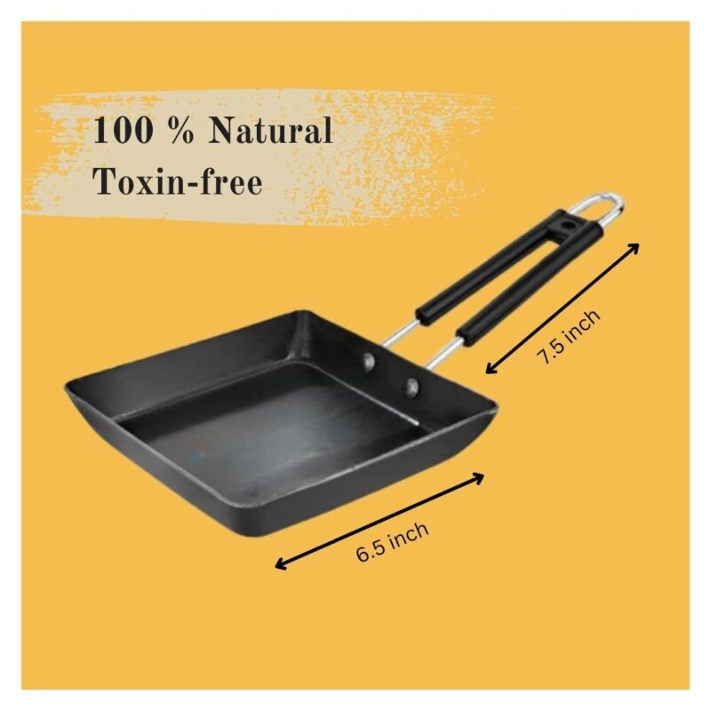 Being One Japanese Omelette Pan| Small Pan For Omelette| Square Frying Pan Mini Frying Pan Iron Omelette Pan With Steel Handle | Egg Pan| Coating Free Cookware | - 1 Count, Black - Image 5