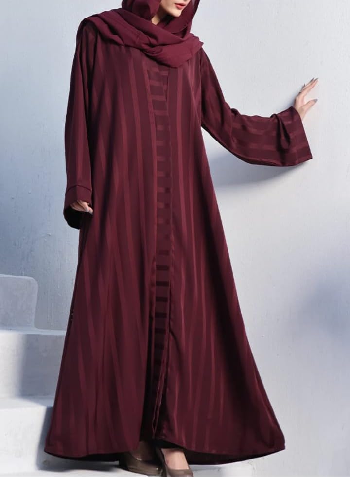 Musheco Latest Abaya In Premium Zoom Pro Fabric| Front Open with Wide Sleeves and Black Stole Hijab| Stylish Burqa for Women and Girls (COP-074-Maroon) (LARGE) - Image 5