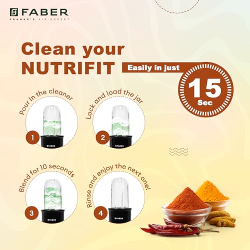 Faber Sportz Blender FSB 2-in-1 Nutrifit Nero|Mixer Grinder Blender|400W|100% Copper Motor|Detachable SS Blade|2 PC Jar 500ML & 300ML|Wet & Dry Grinding|Nutri Blender Smoothie|2 Year Warranty by Faber - Image 4