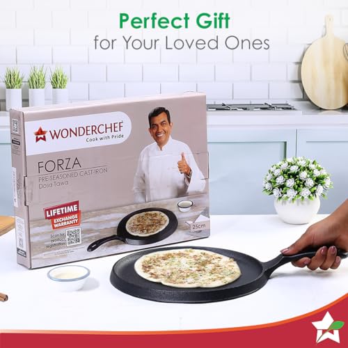 Wonderchef Forza Cast-Iron 25 cm Dosa Tawa Pan | Pre-Seasoned Cookware | Induction Friendly | 3.8 mm| with Lifetime Exchange Warranty - Image 2