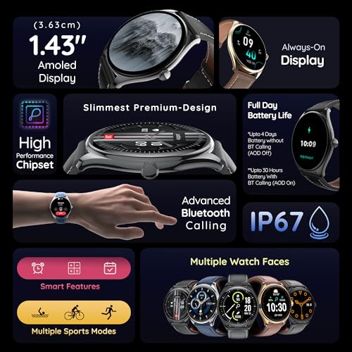 Pebble Royale Legend 1.43" AMOLED Display, Slimmest Design, Bluetooth Calling, Premium Built, Always On Display, Multi Sports Mode, Health Suite, Smart Calculator (Brown) - Image 8