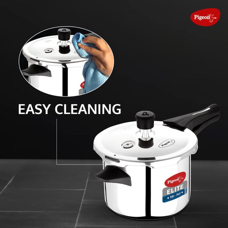 Pigeon by Stovekraft Elite Shine 3 L Tri-Ply Body Outer Lid Pressure Cooker Induction and Gas Stove Compatible that Distributes Heat Evenly for Uniform Cooking (Stainless Steel, Silver) - Image 3