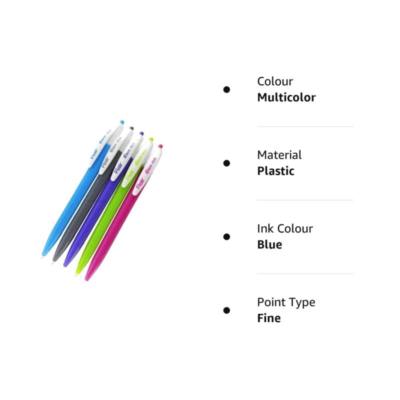 Flair 0.7mm to 1mm Ezee Click Blue Ball Pen 5 Pcs Pouch - Blue Ink
