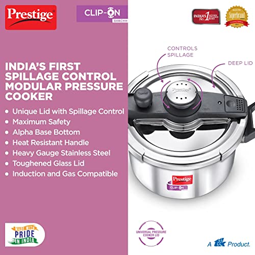Prestige 5 Litres Svachh Clip-on Induction Base Outer Lid Stainless Steel Pressure cooker | Easy to Open lid | Deep Lid controls spillage | Silver | Pressure Indicator | Anti-bulge Base | Cool Touch Weight - Image 5