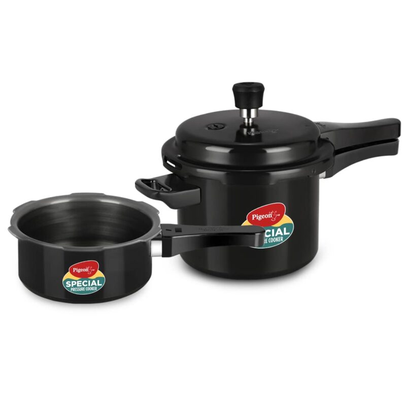 Pigeon by Stovekraft Hard Anodised Aluminium Pressure Cooker Combo - 2 L, 3 L and 5 L Induction Base Outer Lid Cooker (14414, Black) - Image 6