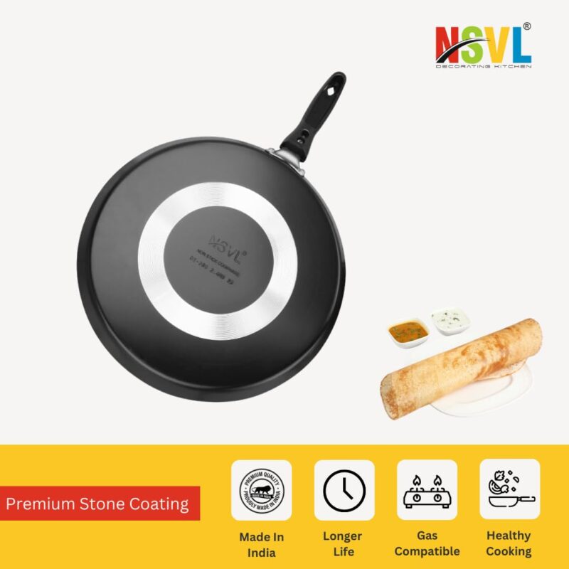 Nsvl Aluminium Non-Stick Dosa Tawa with Handle| Granite Finish | Pfoa Free | High Temperature Resistant Exterior Coating | 25 Cm | Black (DOSA TAWA Premium) - Image 6