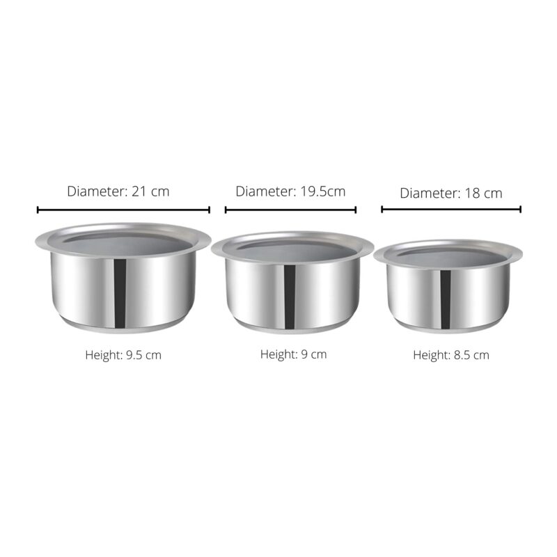Vinod Stainless Steel 3 pc Tope Set with Capacity of 1.4 litres, 1.8 litres & 2.2 litres with Stainless Steel Lids (Gas Stove and Induction Friendly) - Silver, 24 Months Warranty - Image 6