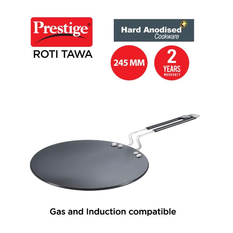Prestige Hard Anodized Roti/Chapati Tawa (Aluminium)|Wide Base with 24.5 cm|Perma Cool Handle|Gas & Induction Compatible|2 Years Warranty - Image 6