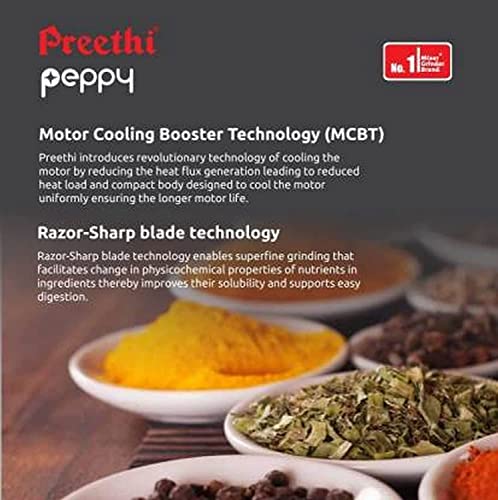 Preethi Peppy MG-245 mixer grinder, 750 watt, Black & Red, 3 jars, Vega W5 Motor with 5yr Warranty & Lifelong Free Service - Image 3