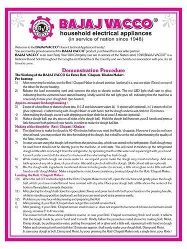 BAJAJ VACCO Go-Ezzee Chapati/Roti/Khakhra Maker C-02 Wattage 900, Stainless Steel, Black, 900w - Image 2