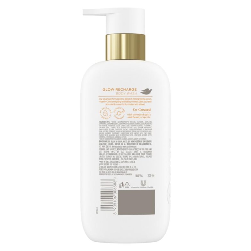 Dove Glow Recharge Serum Body Wash | 3% Brightening Serum + Vit C | Energizes & Illuminates skin | Paraben & SLS free | 300 ml - Image 3