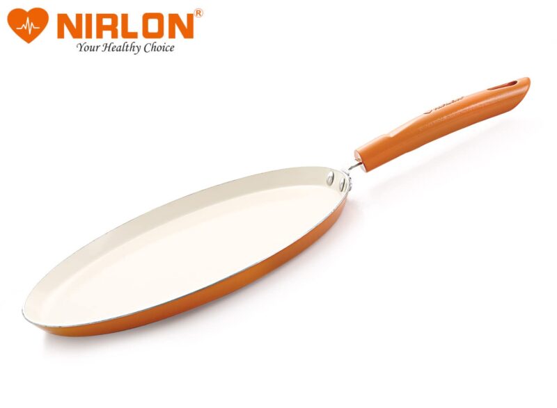 Nirlon Ceramic Flat Dosa Tawa 28cm,Heat-Resistant Handle, Heavy Guage 4mm Thick Aluminum Cookware for Induction/Gas Stove Tops, 4-Layer Nonstick Coatings, Orange(Ceramic_Flat_Tawa 28cm) - Image 5