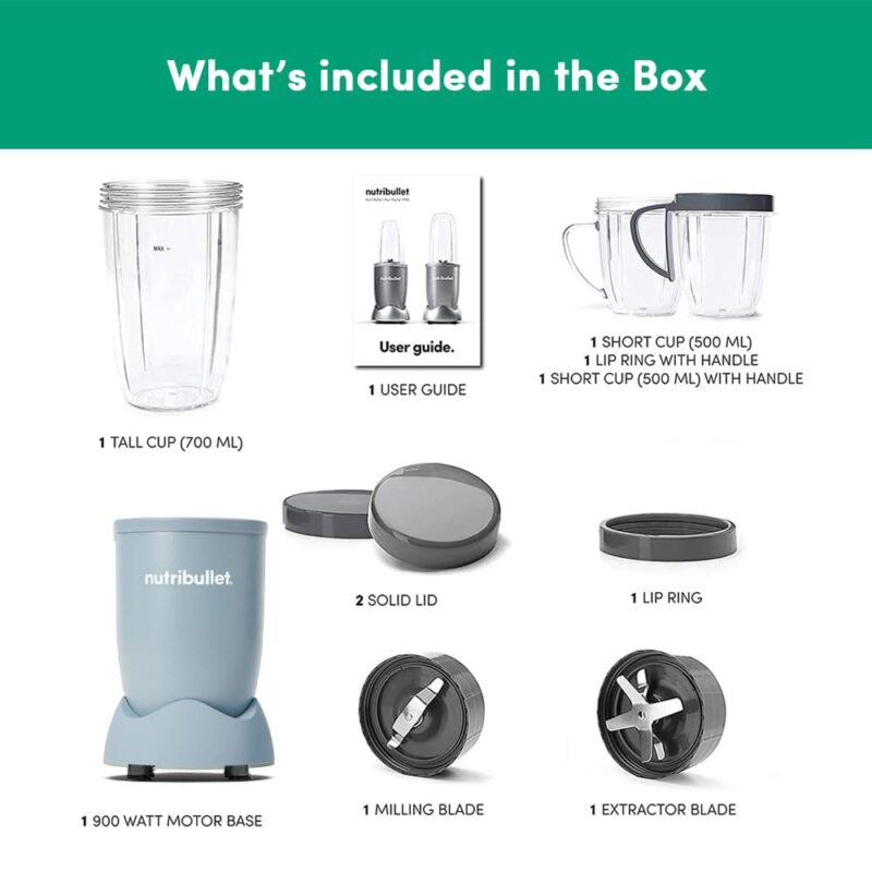 Nutribullet PRO 900W, 12 Pcs Set, USA #1 Mixer/Grinder/Smoothie Maker, "The Original Nutribullet", Food Processor, Best Blender, 3 Unbreakable Jars, 2 Blade Set - Wet & Dry (900W Slate) - Image 8