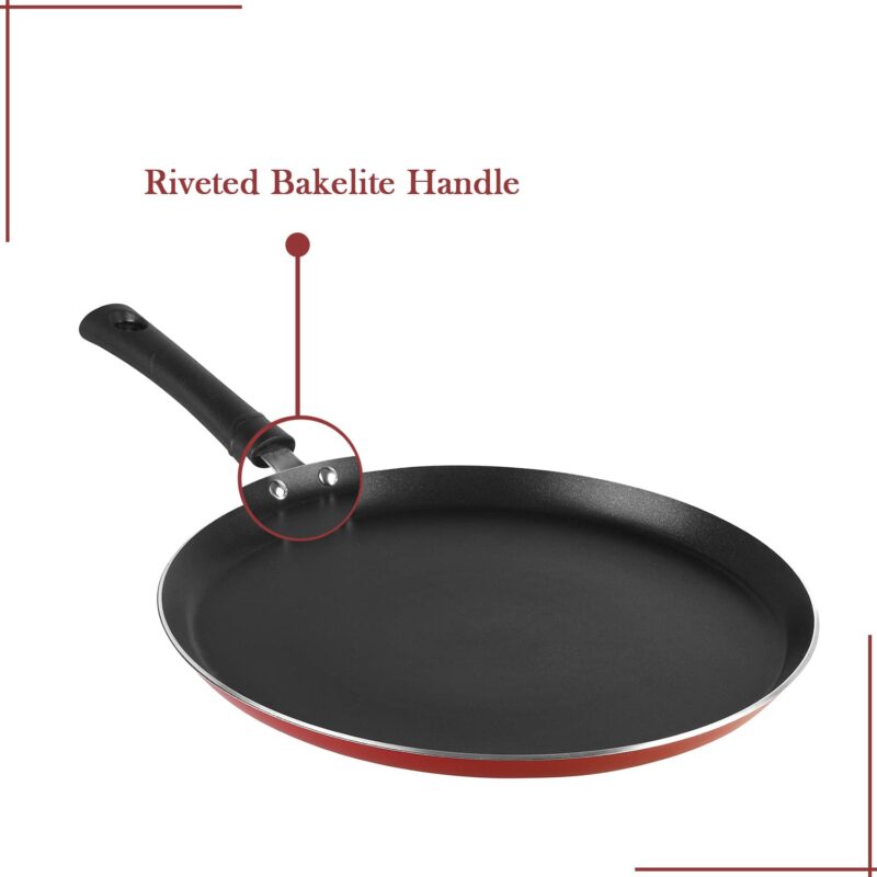 Vinod Popular Aluminium Non Stick Dosa Tawa with Detachable, Removeable Handles - 28 cm / 3 mm Thick/Compact Storage/Toxin Free/Long Lasting/Induction Base - 2 Year Warranty - Image 4