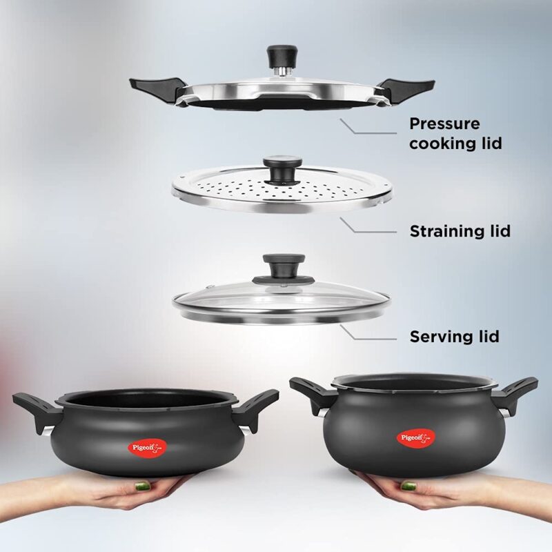 Pigeon by Stovekraft All in One Value Pack Hard Anodized Cooker Set, 5-Pieces, Black - Image 4