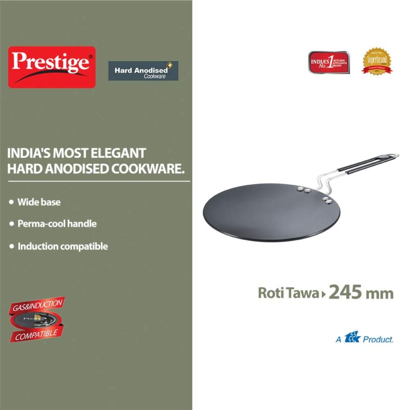 Prestige Hard Anodized Roti/Chapati Tawa (Aluminium)|Wide Base with 24.5 cm|Perma Cool Handle|Gas & Induction Compatible|2 Years Warranty - Image 5