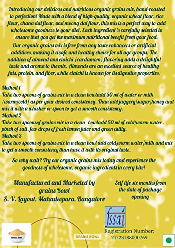 grains Bowl Hand Roasted multi grains health mix powder for Kids and Adults (NO COOKING NEEDED) Roasted Cereals & Pulses Powder, Chatua, Sathu maavu, Porridge Mix (Cardamom/Elaichi Flavour, 1 kg) - Image 4