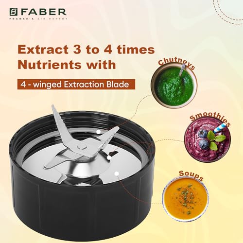 Faber Sportz Blender FSB 2-in-1 Nutrifit Nero|Mixer Grinder Blender|400W|100% Copper Motor|Detachable SS Blade|2 PC Jar 500ML & 300ML|Wet & Dry Grinding|Nutri Blender Smoothie|2 Year Warranty by Faber - Image 3
