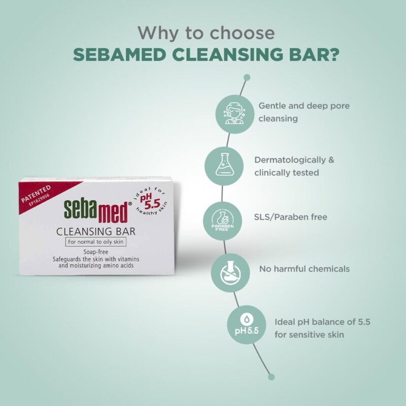 SebaMed Cleansing Bar, Ph5.5, Gentle, Non Drying, Soap Free, Moisturizing Bath, Vitamins & Amino Acids L Free From Phthalates, Dermatologically & Clinically Tested L Ideal, 100 Gm - Image 4