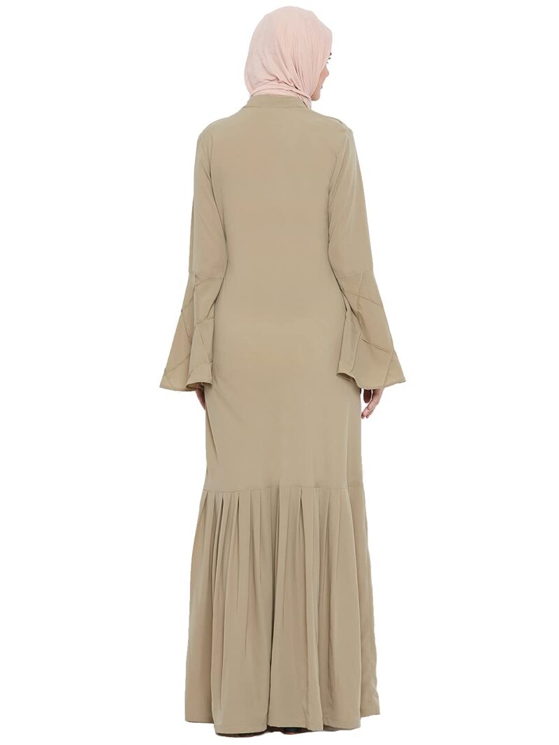 Momin Libas Beige Polyester Front Open Abaya Burqa with Pleated Work - Image 2
