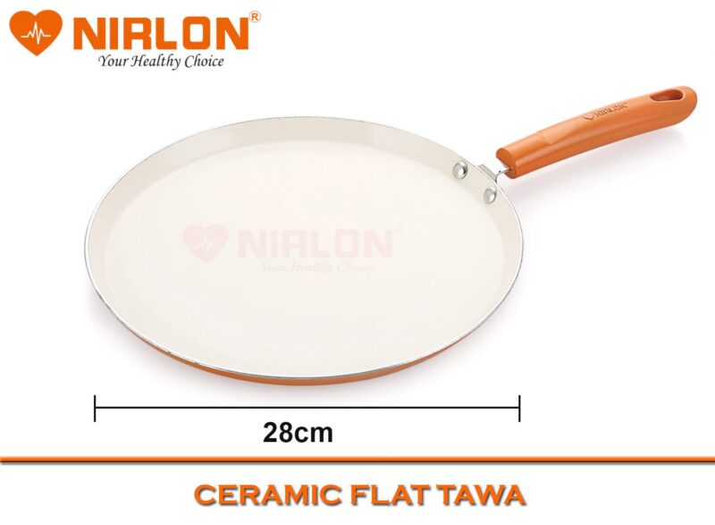 Nirlon Ceramic Flat Dosa Tawa 28cm,Heat-Resistant Handle, Heavy Guage 4mm Thick Aluminum Cookware for Induction/Gas Stove Tops, 4-Layer Nonstick Coatings, Orange(Ceramic_Flat_Tawa 28cm) - Image 9