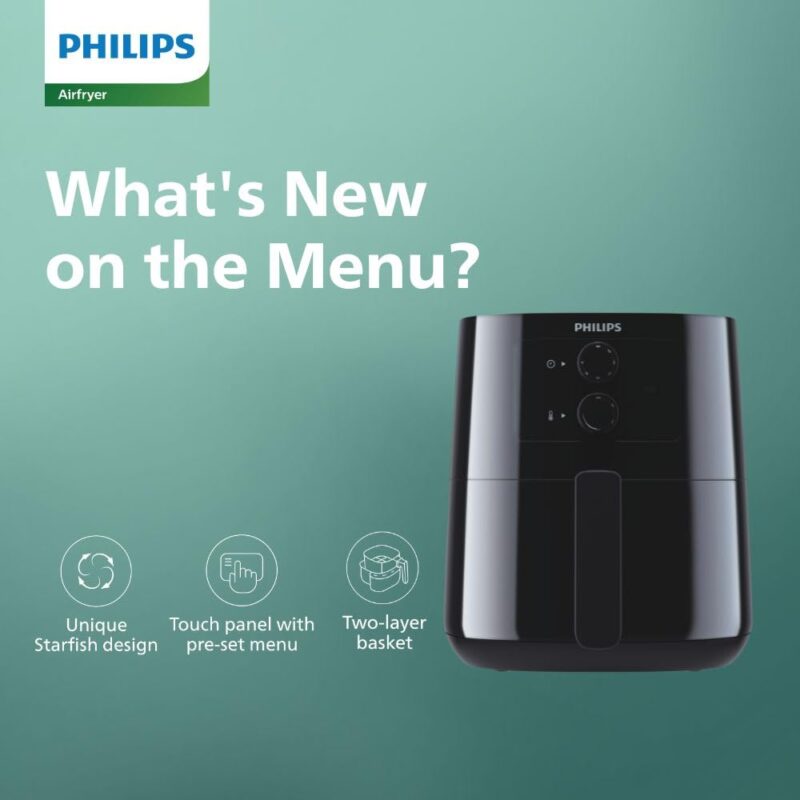 PHILIPS Air Fryer HD9200/90, uses up to 90% less fat, 1400W, 4.1 Liter, with Rapid Air Technology (Black), Large - Image 2