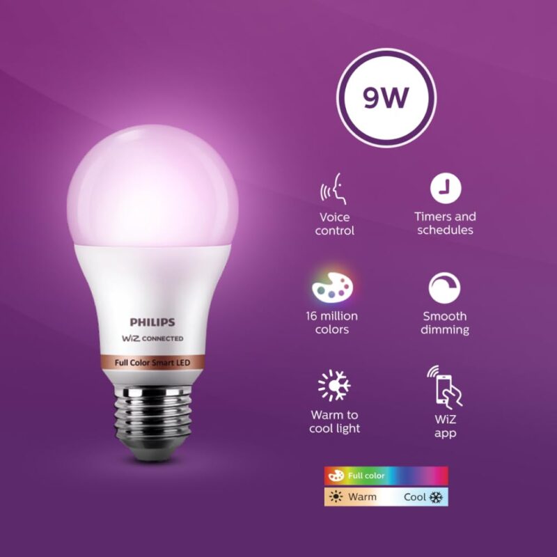 Philips Wiz Smart WI-Fi LED Bulb E27 9-Watt, 16 Million colors , Compatible with Amazon Alexa and Google Assistant, Pack of 1 - Image 5