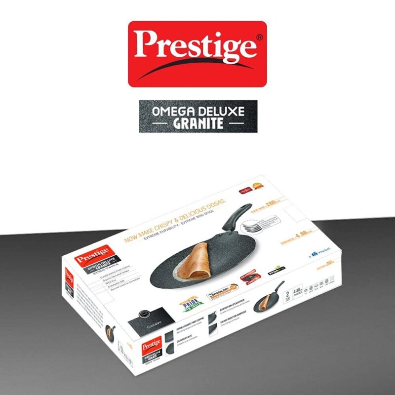 Prestige Omega Deluxe Granite Flat Dosa Tawa | Black | 28 cm |Non-Stick | Induction Base | Dishwasher Safe | PFOA Free | Metal Spoon Friendly - Image 2