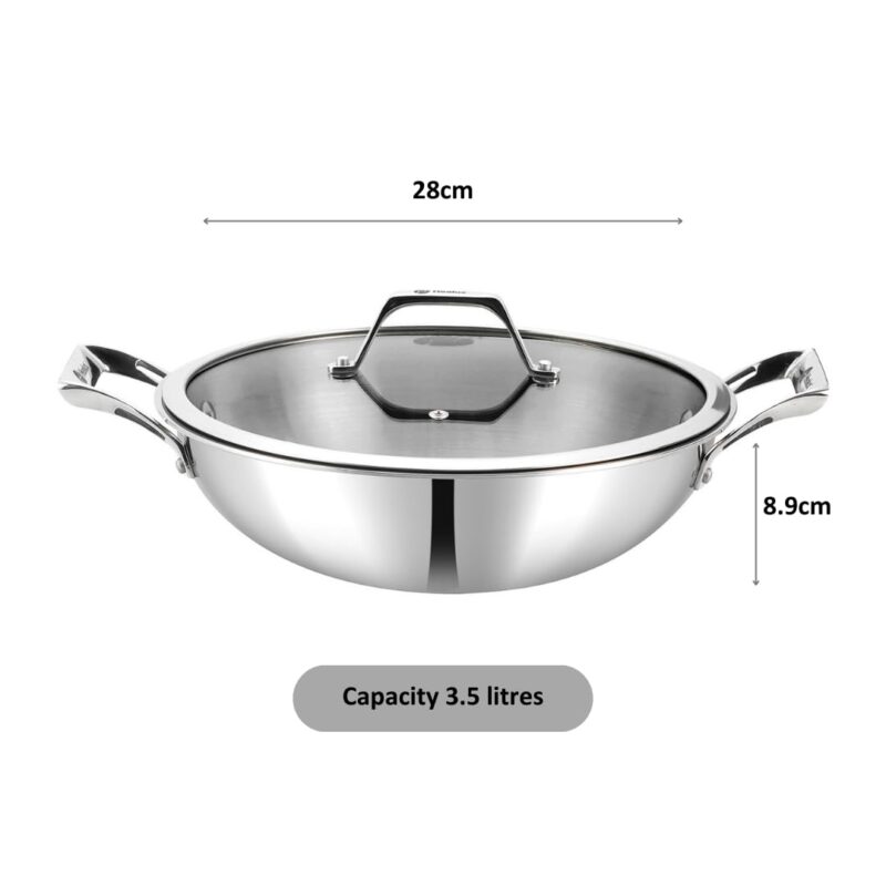 Healux 28cm Tiana Triply Wok with Glass Lid - 3.5L - Image 8
