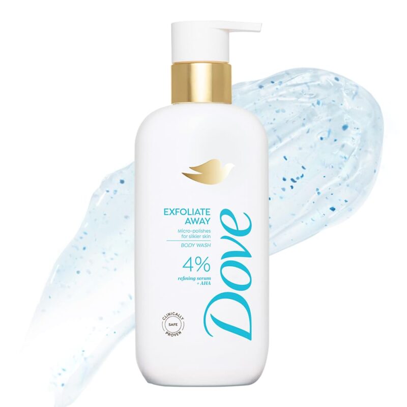 Dove Exfoliate Away Serum Body Wash | 4% Refining Serum + AHA | Micro-polishers for silkier skin | Paraben & SLS free | 300 ml
