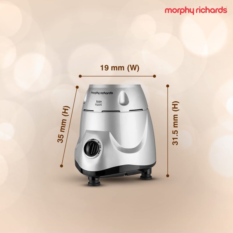 Morphy Richards Icon Superb 750 Watts Mixer Grinder| 4 Stainless Steel Mixer Jars including Juicer Jar| 3-Speed Control with Pulse Effect| 1-Yr Warranty by Brand| Silver & Black - Image 3