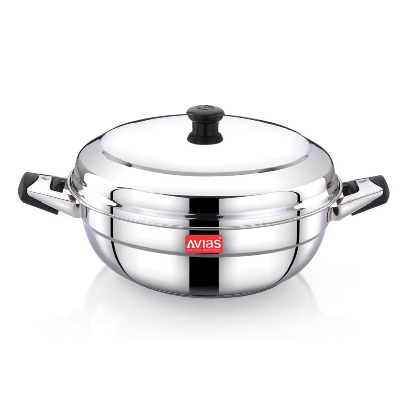 AVIAS All Rounder Premium Stainless Steel Induction Friendly Multipurpose Kadai, Kadhai Set with 6 Plates (1 Mini Idly Plate, 2 Big Idli Plates-14 Idlies, 2 Dhokla Plates, 1 Steamer Plate) - Image 2