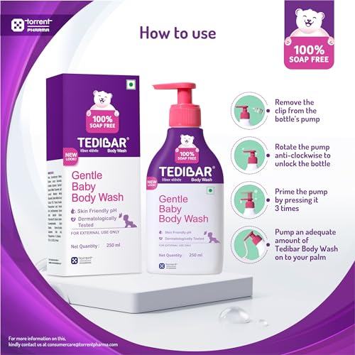 Tedibar - Body wash for Babies| 100% soap & Alkali free | Skin-friendly pH 5.5| Recommended by pediatricians | Prevents Dryness & Rashes | Suitable for Newborn Baby| 250ml - Image 3