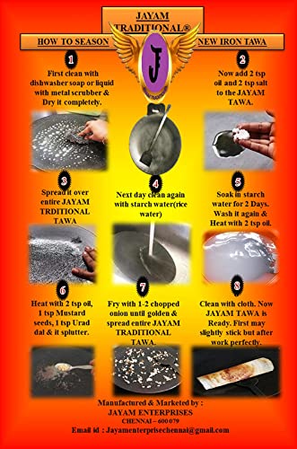 Jayam Traditional Iron CONCAVE DOSA/CHAPATI TAWA/DOSA KALLU 1.5Kg with DOSA Turner 11" Dia/Black Colour - Image 3