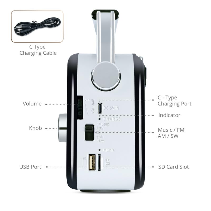 CASTOR iBELL FM820BT Portable FM Radio with Bluetooth Speaker, Rechargeable Battery, USB SD MP3 Player & Dynamic Speaker 3 Band, Black - Image 3