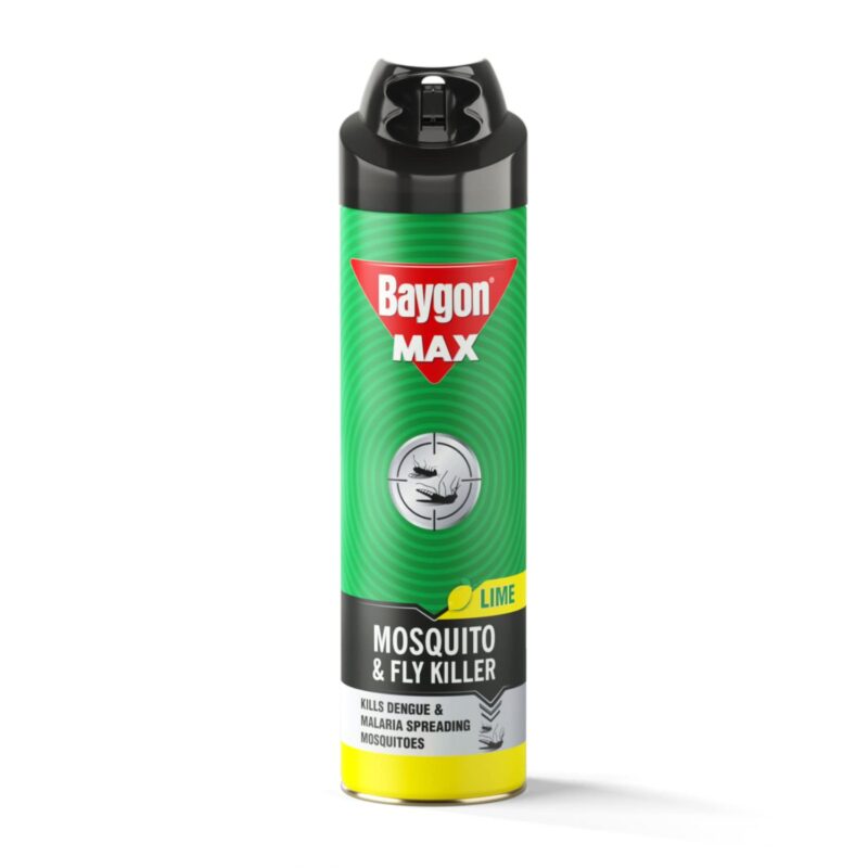 Baygon Max Mosquito and Fly Killer Spray, 400ml | Lime Fragrance | Instant Mosquito Repellent | Kills Dengue & Malaria Spreading Mosquitoes | With Double Nozzle Technology for 30% Wider Coverage