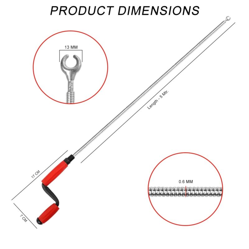 B.K.Jagan and Co Metal Sink & Drain Cleaner Spring Wire Sink Cleaner Snake Unblocker Hair Drain Cleaner 5 Mtr. Length - Image 6