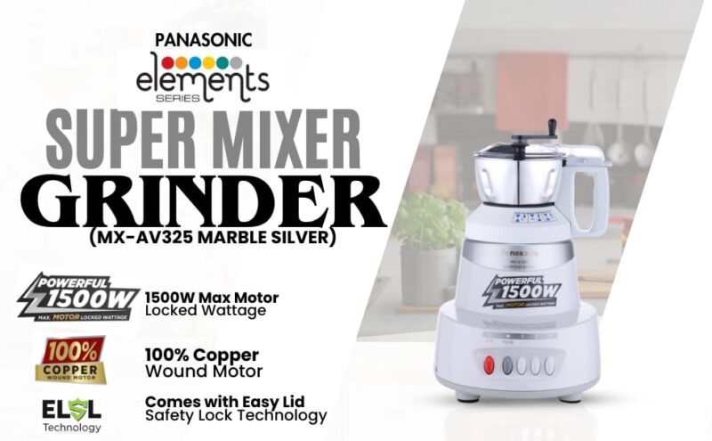 Panasonic Mixer Grinder MX-AV325 (Marble Silver) | Elements Series Powerful 1500 MMLW (Max Motor Lock Wattage) | With 3 Stainless Steel Jar (304 Grade SS) |Warranty 2 Years Product & 5 Years On Motor - Image 7