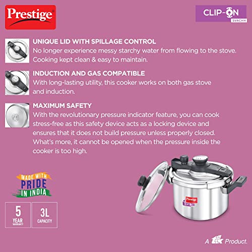 Prestige 5 Litres Svachh Clip-on Induction Base Outer Lid Stainless Steel Pressure cooker | Easy to Open lid | Deep Lid controls spillage | Silver | Pressure Indicator | Anti-bulge Base | Cool Touch Weight - Image 4
