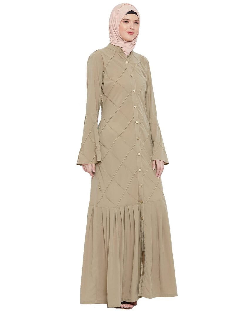 Momin Libas Beige Polyester Front Open Abaya Burqa with Pleated Work - Image 3