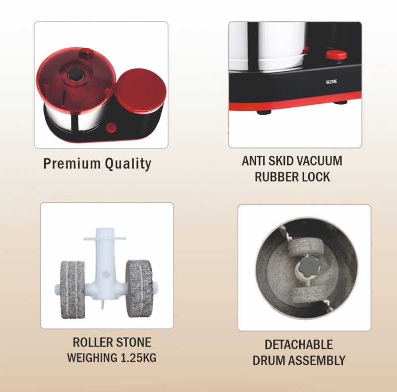 VIJAYALAKSHMI | Dezire 2 Litre | Heavy ABS Body Wet Grinder, 2L (Black & Red) | with Coconut Scrapper & Atta Kneader Attachment. - Image 4